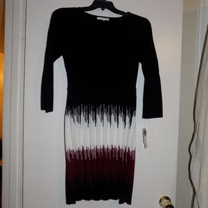 Studio One 3/4 Sleeve Abstract Sweater Dress